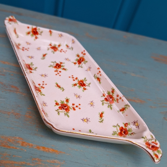 Vintage Porcelain Trinket Dish Vanity Tray Antique Gold Leaf Flowers Japan Mark - Picture 4 of 16